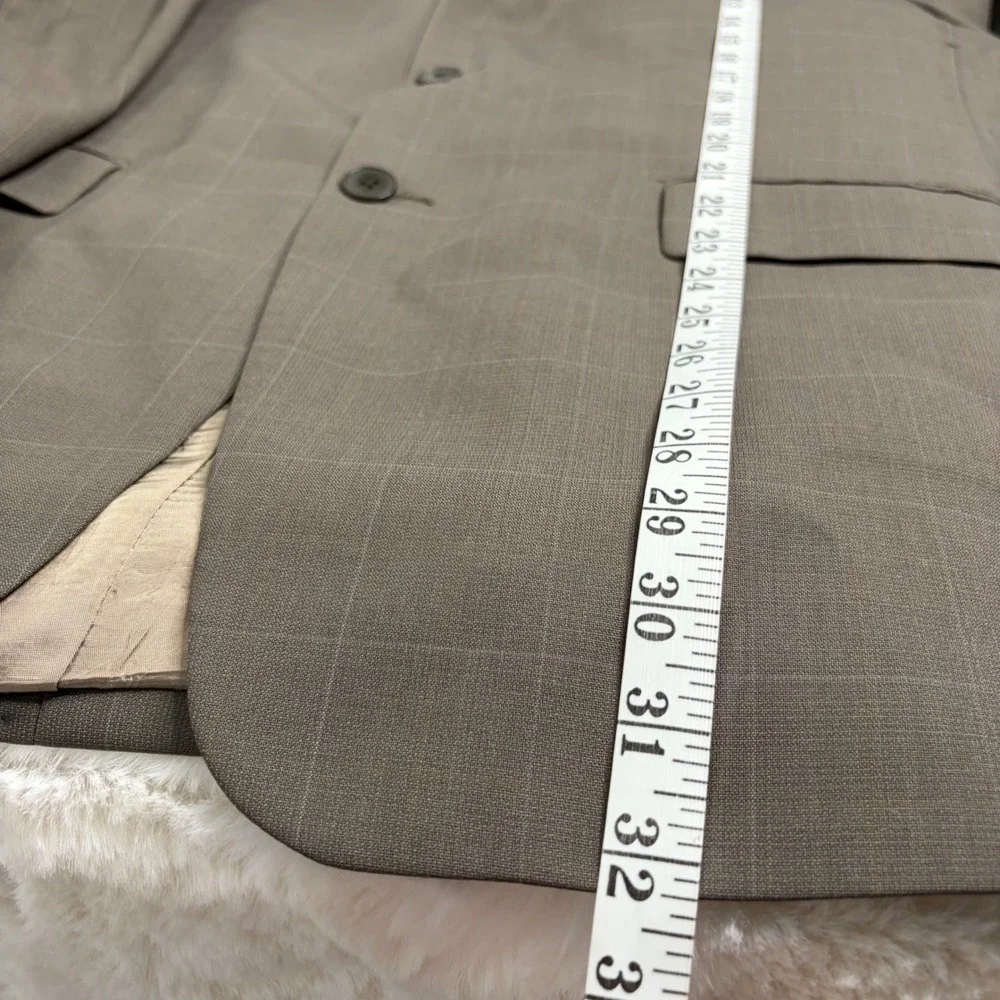 DKNY Mens‎ 42R Blazer Brown Windowpane Pure New Wool 3 Button Sport Coat Vintage